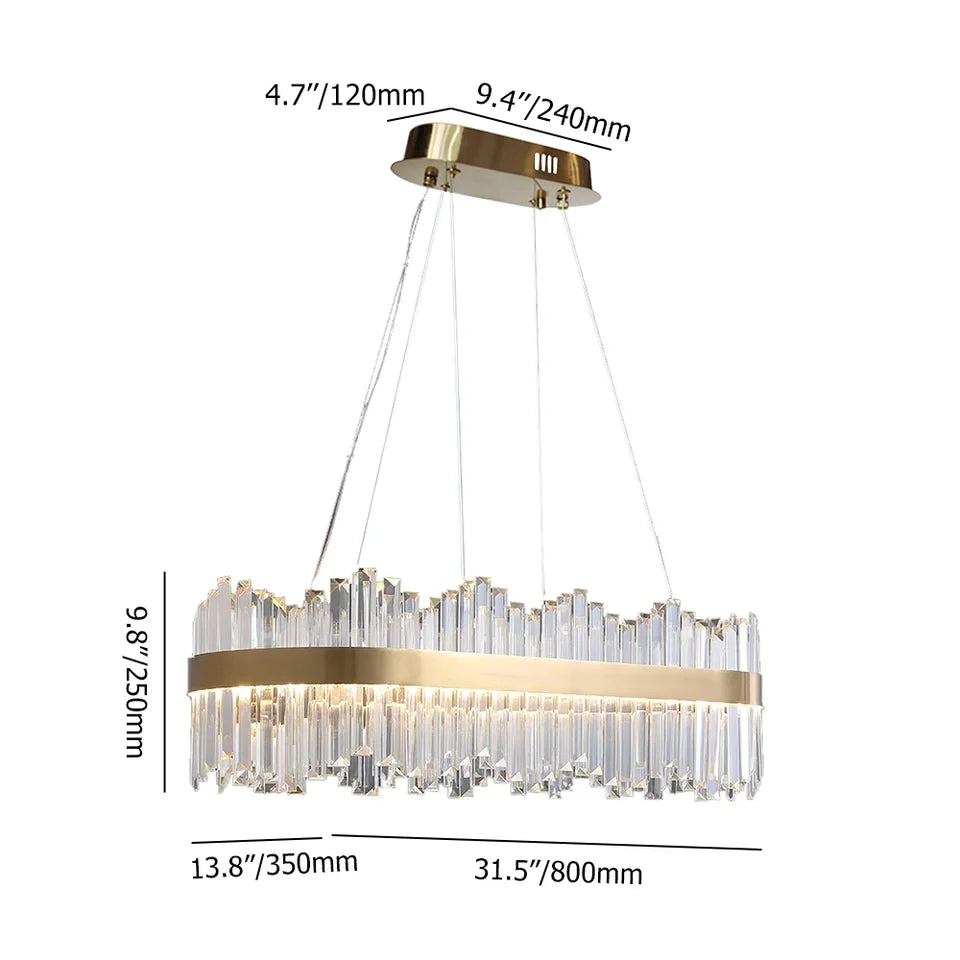 Crystina Modern Oval LED Crystal Kitchen Island Light Brass with Tubes Shaped - 