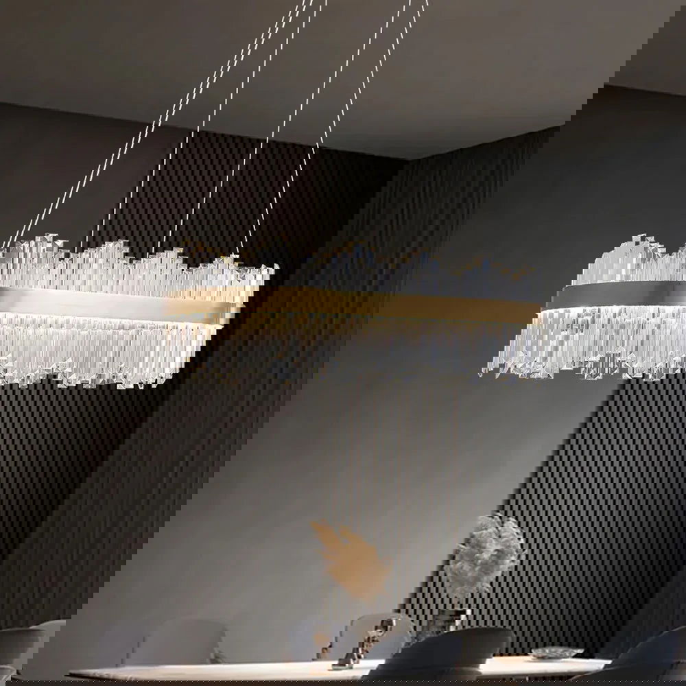 Crystina Modern Oval LED Crystal Kitchen Island Light Brass with Tubes Shaped - 