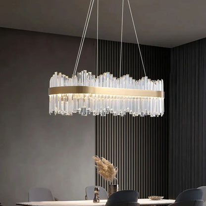 Crystina Modern Oval LED Crystal Kitchen Island Light Brass with Tubes Shaped - 