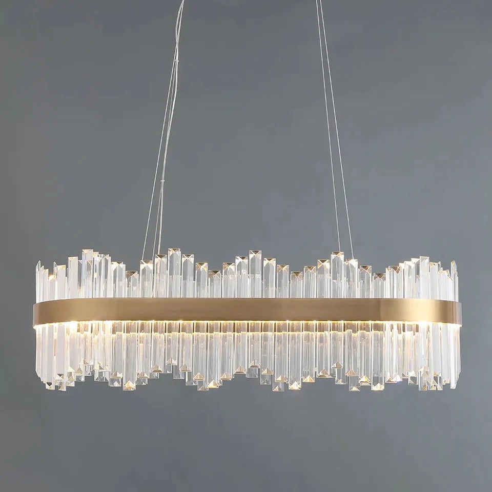 Crystina Modern Oval LED Crystal Kitchen Island Light Brass with Tubes Shaped - 
