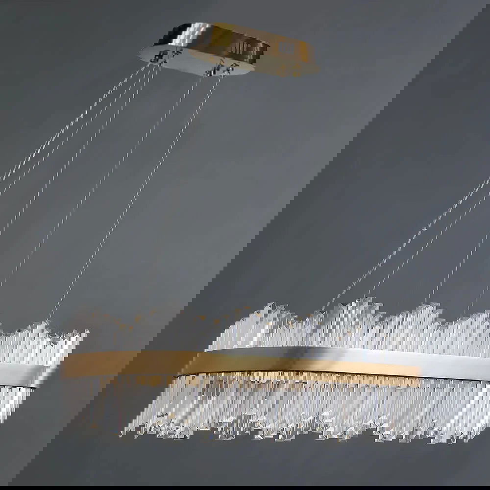 Crystina Modern Oval LED Crystal Kitchen Island Light Brass with Tubes Shaped - Homary