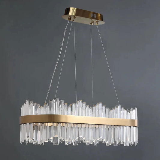 Crystina Modern Oval LED Crystal Kitchen Island Light Brass with Tubes Shaped - Homary