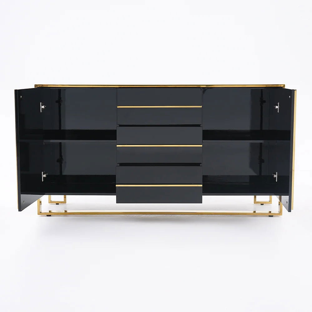 Cylina 1500mm Glossy Black Buffet & Sideboard with 3 Drawers & 2 Doors - 