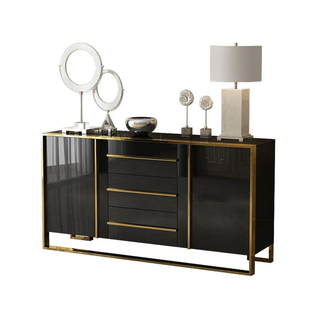 Cylina 1500mm Glossy Black Buffet & Sideboard with 3 Drawers & 2 Doors - 