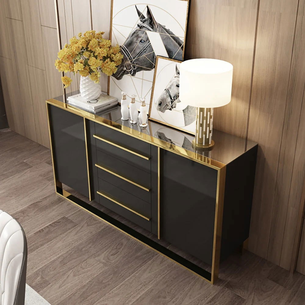 Cylina 1500mm Glossy Black Buffet & Sideboard with 3 Drawers & 2 Doors - 