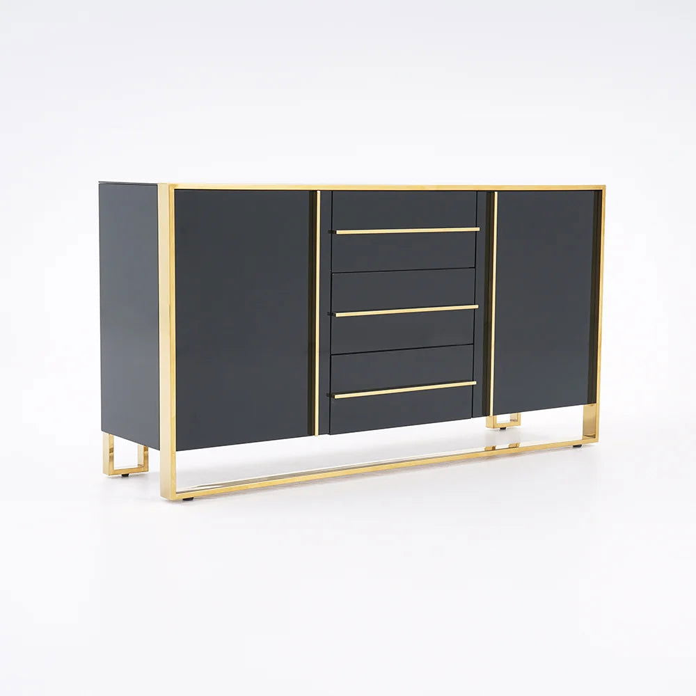 Cylina 1500mm Glossy Black Buffet & Sideboard with 3 Drawers & 2 Doors - 