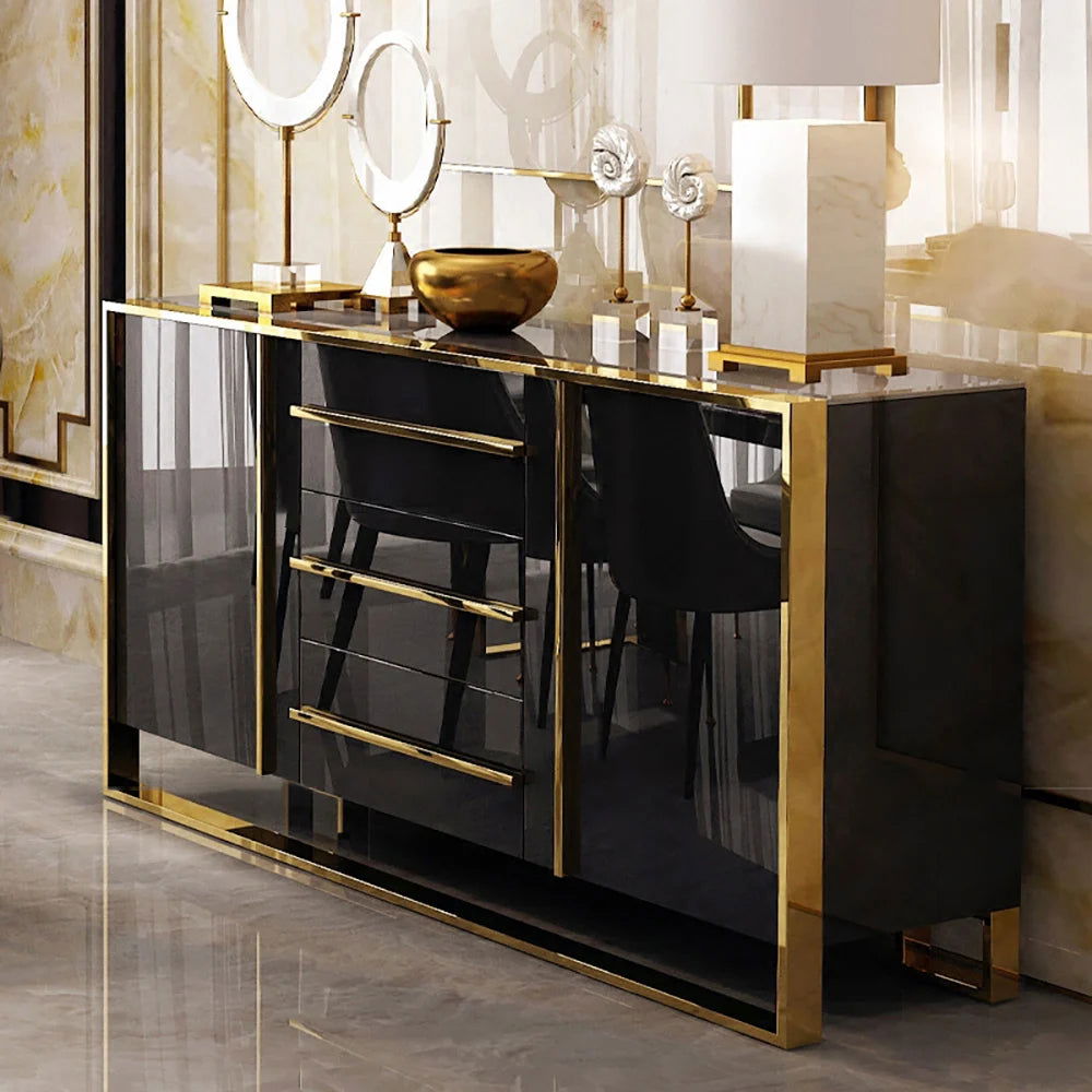 Cylina 1500mm Glossy Black Buffet & Sideboard with 3 Drawers & 2 Doors - Homary