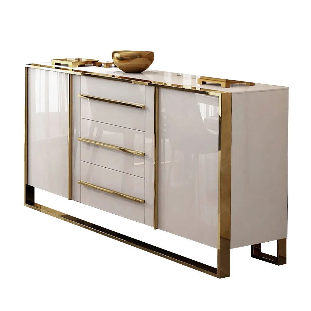 Cylina 1500mm Glossy White Buffet & Sideboard with 3 Drawers & 2 Doors - 