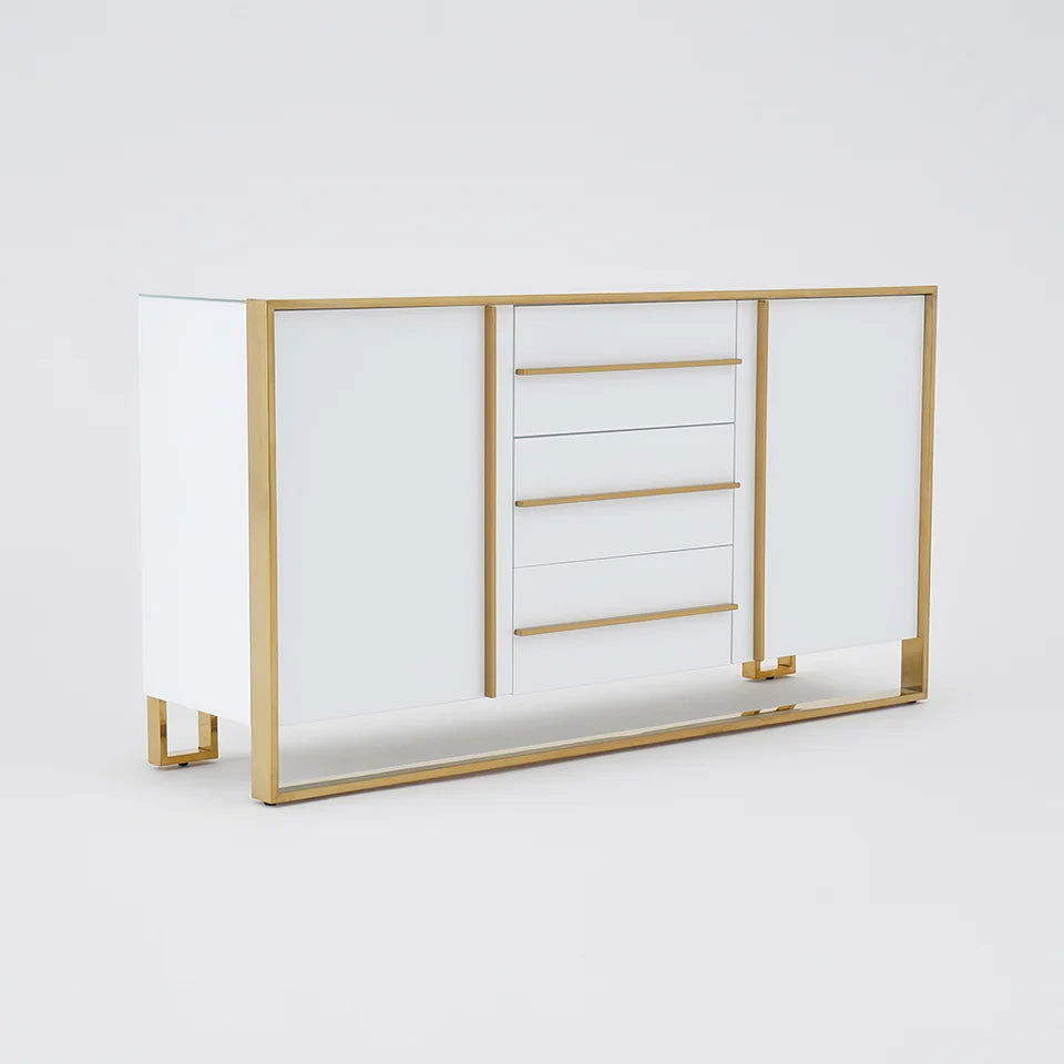 Cylina 1500mm Glossy White Buffet & Sideboard with 3 Drawers & 2 Doors - 