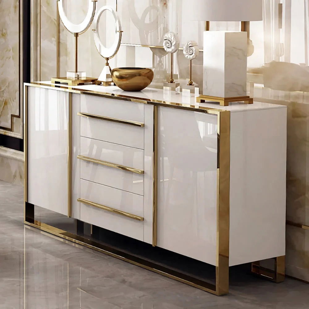 Cylina 1500mm Glossy White Buffet & Sideboard with 3 Drawers & 2 Doors - 