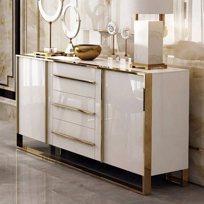 Cylina 1500mm Glossy White Buffet & Sideboard with 3 Drawers & 2 Doors - 