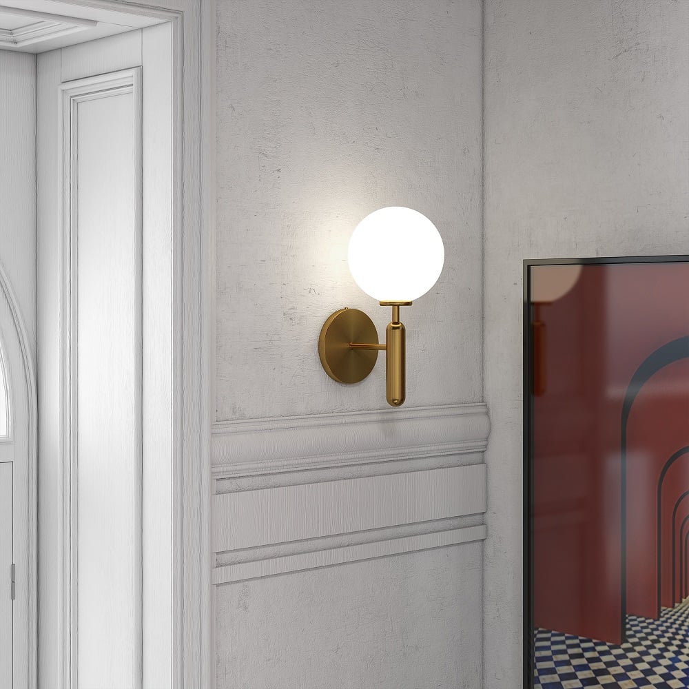 Decorica White and Gold LED Glass Globe Indoor Wall Sconce - 