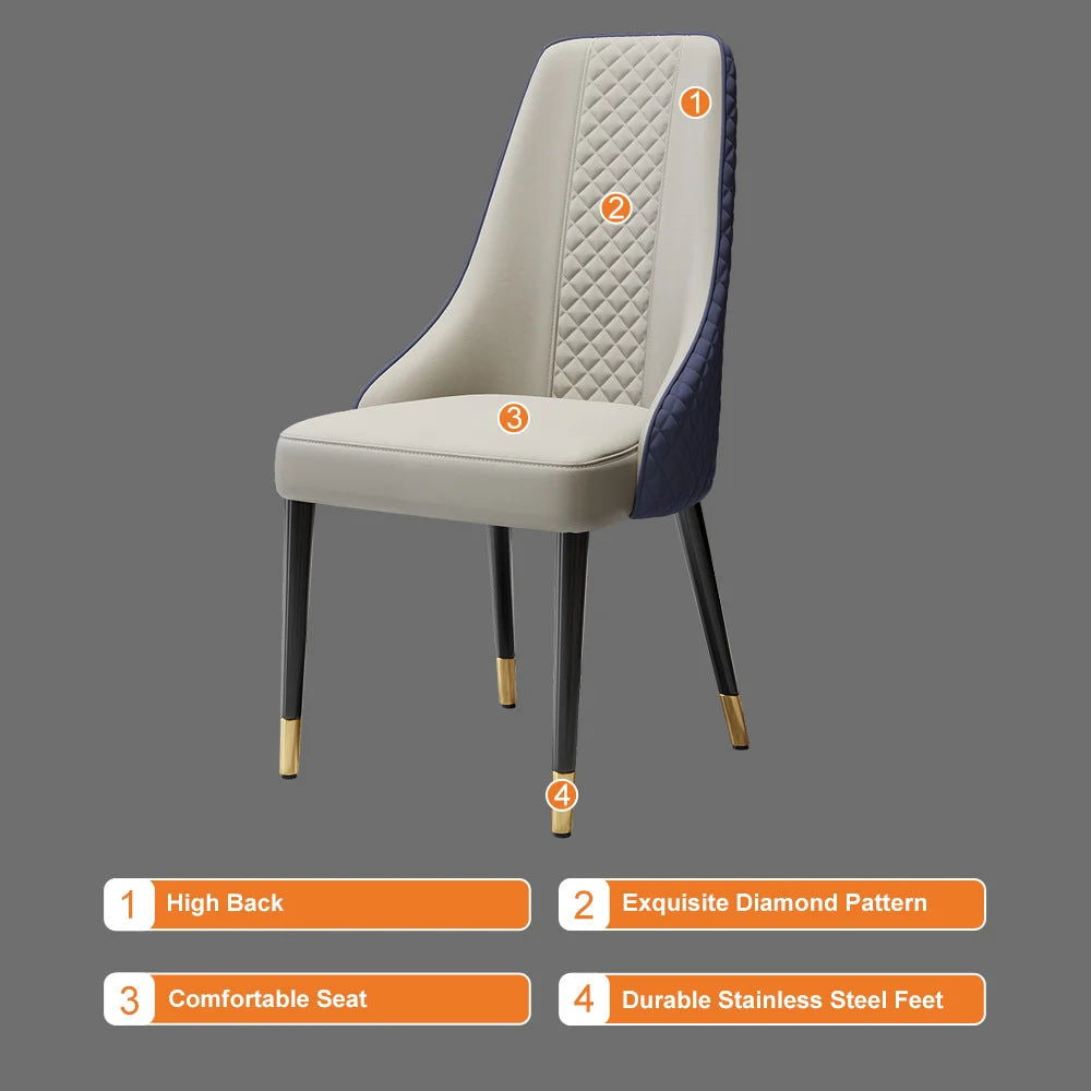 Diamic 6-Piece Modern Blue Upholstered Dining Chair Faux Leather High Back Chair - 