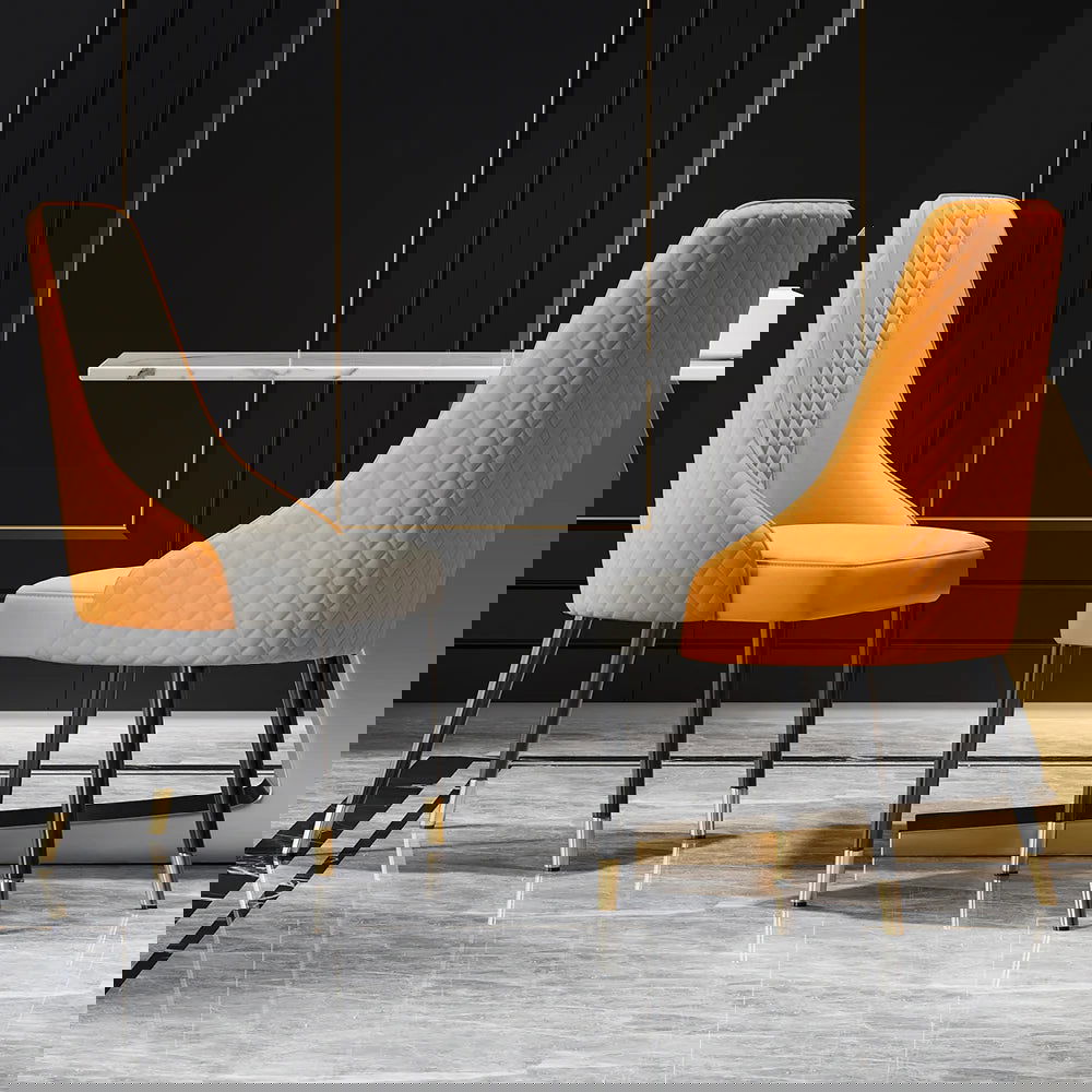 Diamic 6-Piece Modern Upholstered Dining Chair Faux Leather High Back Deep Orange - Homary