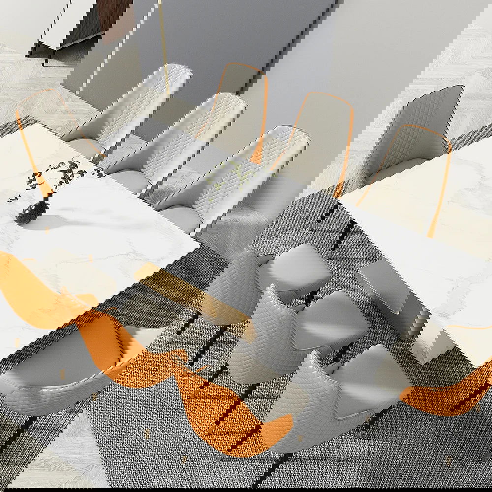 Diamic 6-Piece Modern Upholstered Dining Chair Faux Leather High Back Deep Orange - Homary