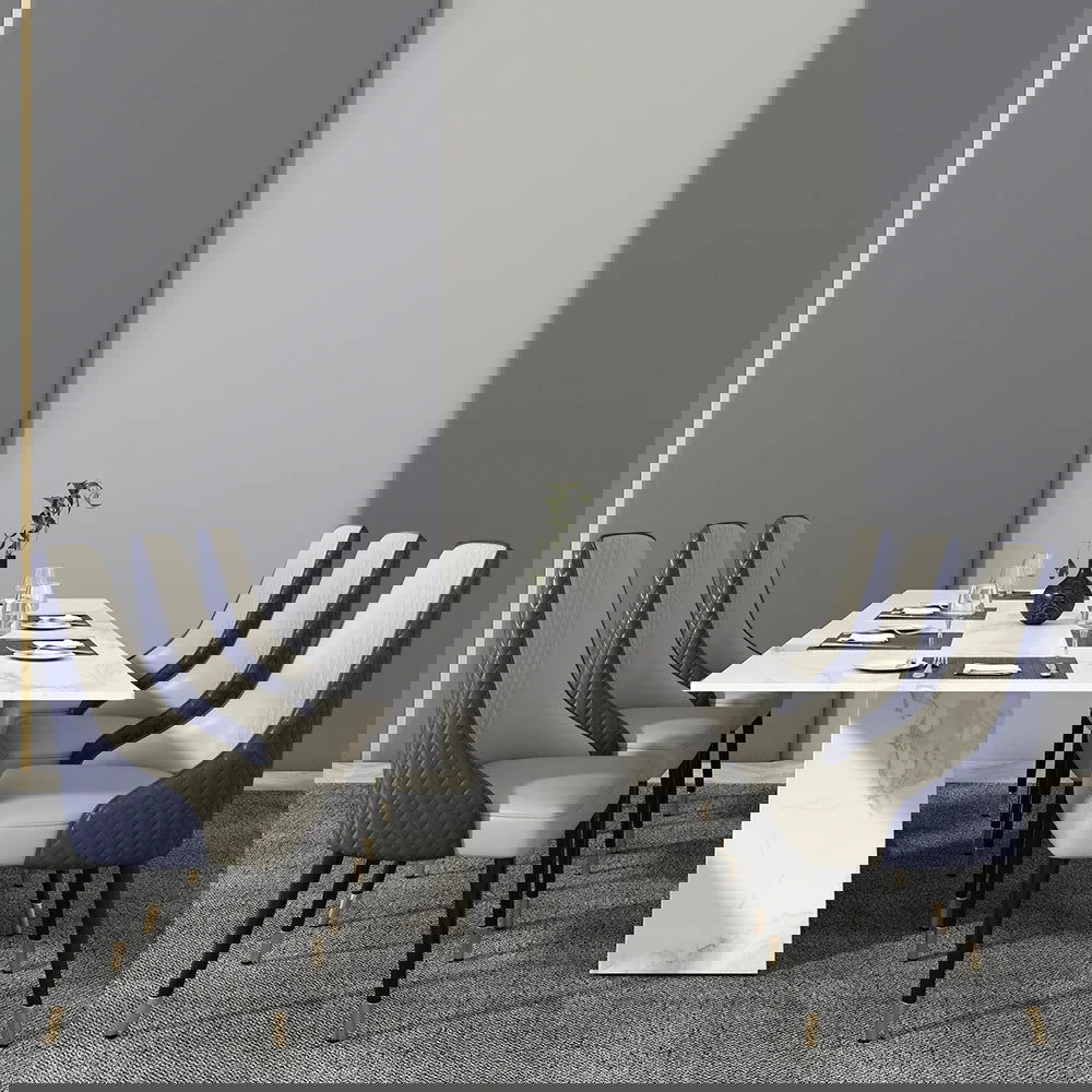 Diamic Modern Blue Upholstered Dining Chair Faux Leather High Back Chair (Set of 2) - 