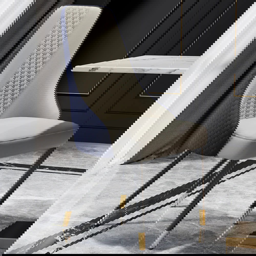 Diamic Modern Blue Upholstered Dining Chair Faux Leather High Back Chair (Set of 2) - 