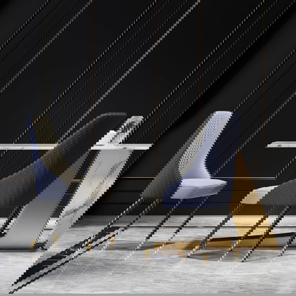 Diamic Modern Blue Upholstered Dining Chair Faux Leather High Back Chair (Set of 2) - 