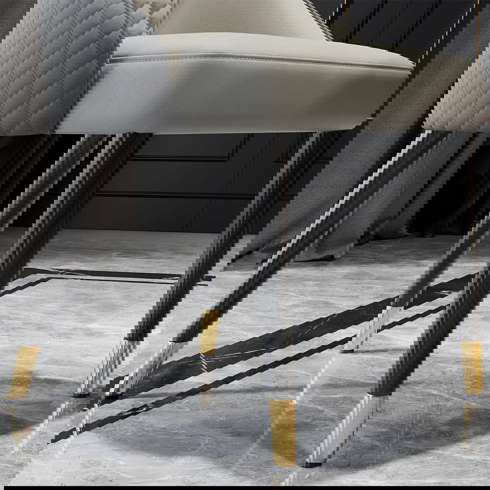 Diamic Modern Gray Dining Chairs Set of 2 Upholstered Faux Leather High Back - 