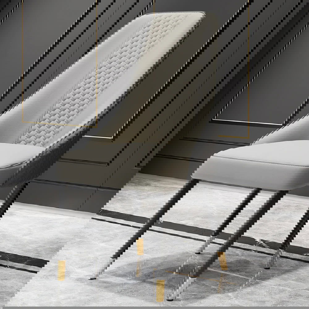 Diamic Modern Gray Dining Chairs Set of 2 Upholstered Faux Leather High Back - 