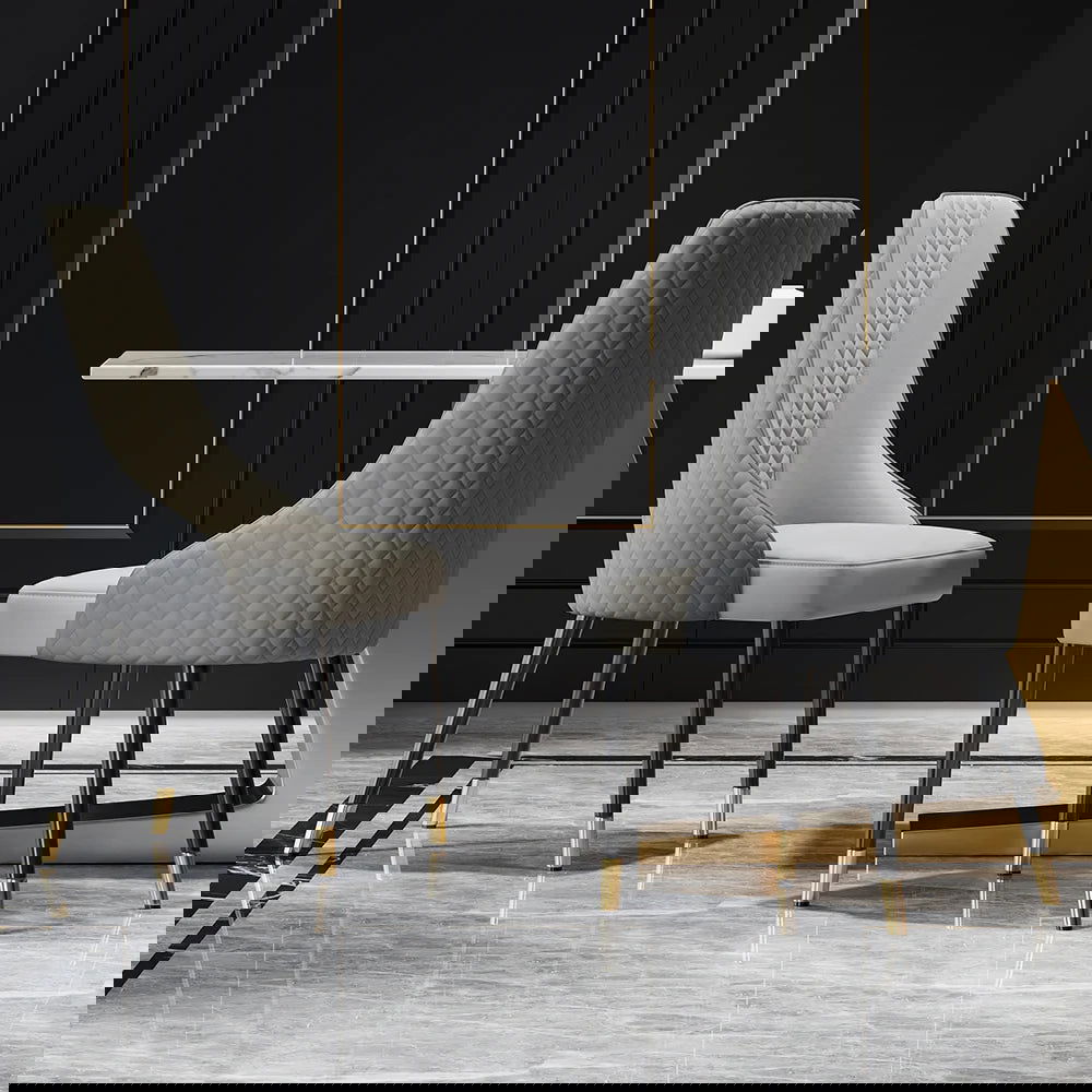 Diamic Modern Grey 6-Piece Dining Chairs Upholstered Faux Leather High Back - 