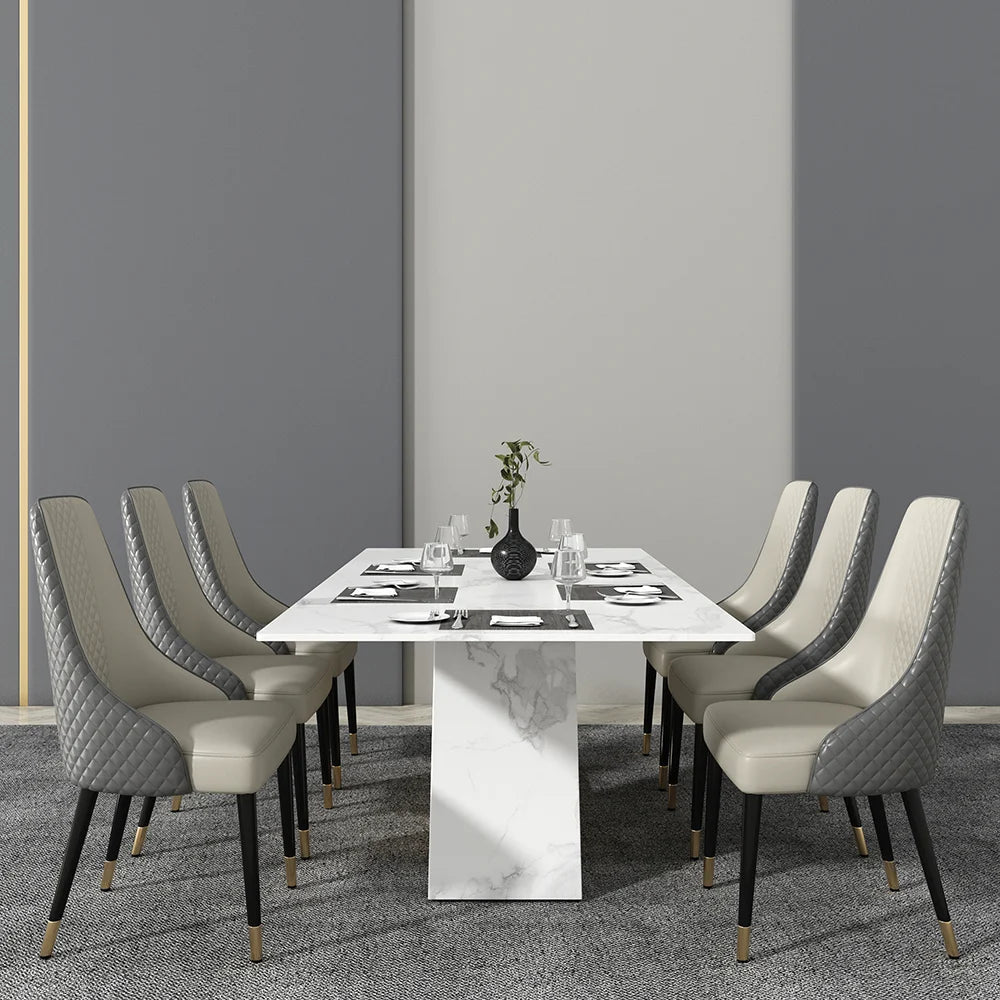 Diamic Modern Grey 6-Piece Dining Chairs Upholstered Faux Leather High Back - 