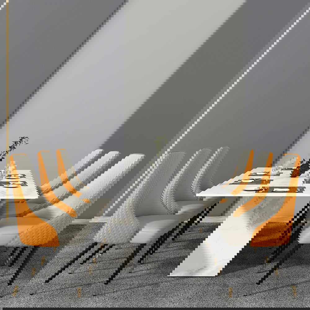 Diamic Modern Upholstered Dining Chair Faux Leather High Back Deep Orange Set of 2 - 