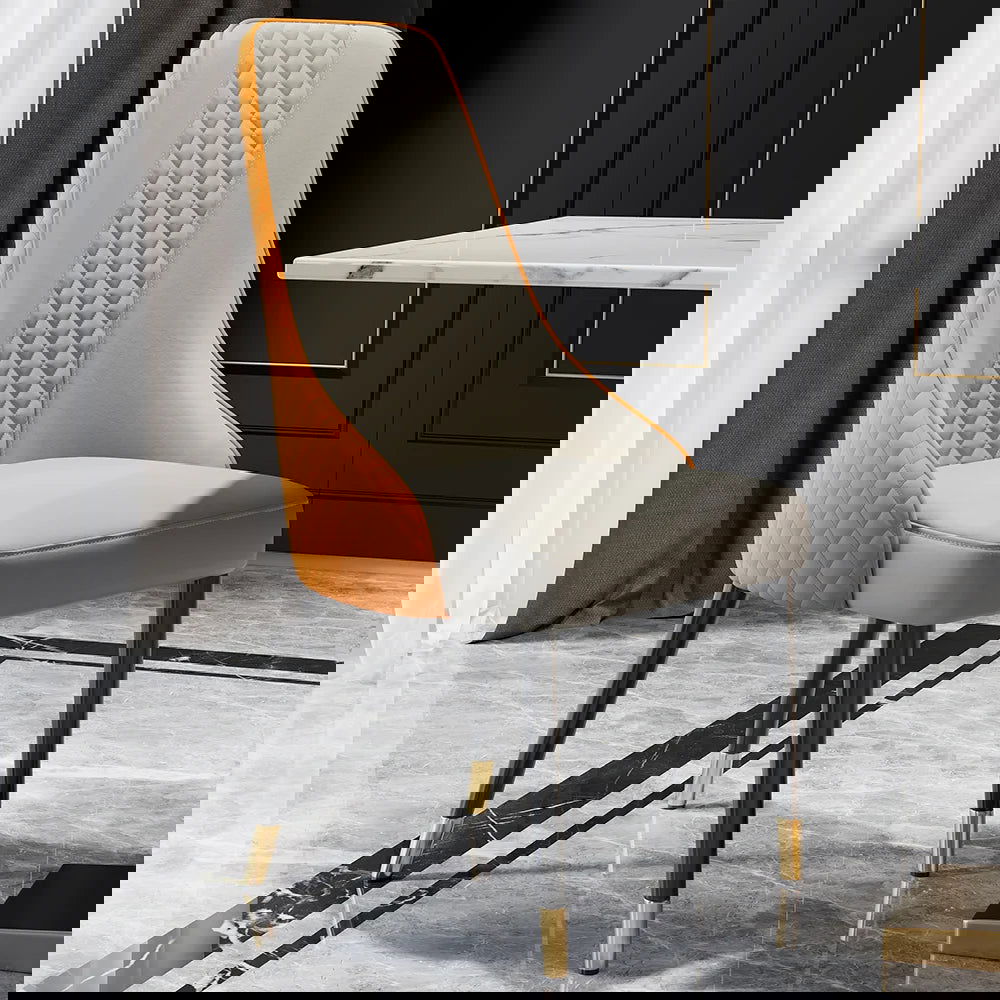 Diamic Modern Upholstered Dining Chair Faux Leather High Back Deep Orange Set of 2 - Homary