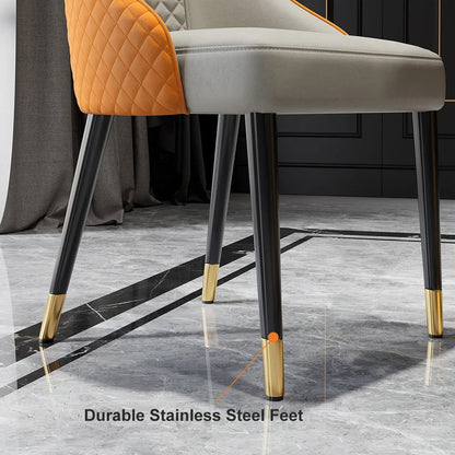 Diamic Set 6-Piece Orange & Beige Upholstered Faux Leather High Back Chair - 