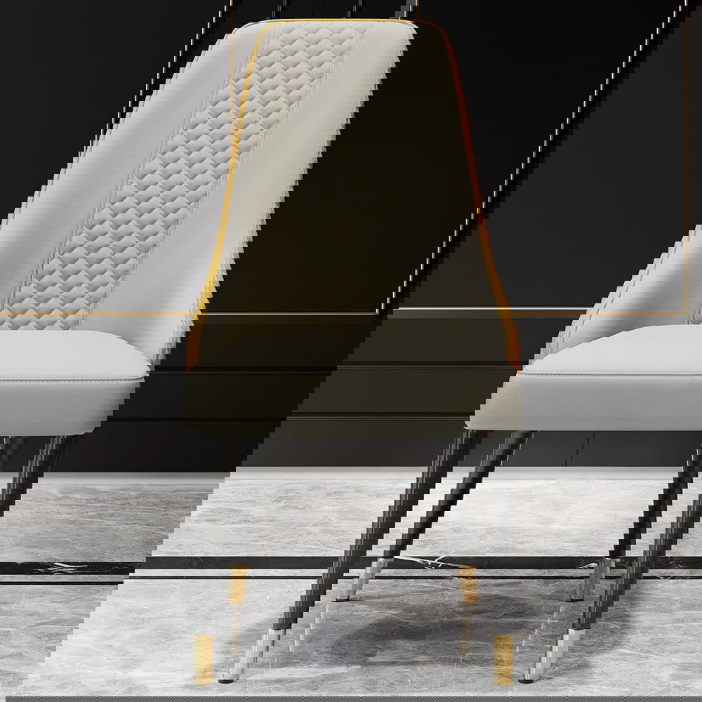 Diamic Set 6-Piece Orange & Beige Upholstered Faux Leather High Back Chair - 