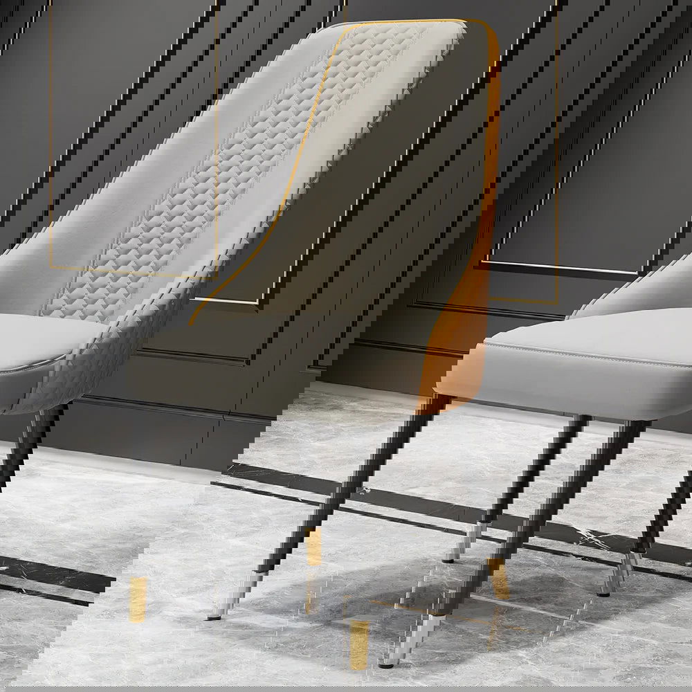 Diamic Set 6-Piece Orange & Beige Upholstered Faux Leather High Back Chair - 