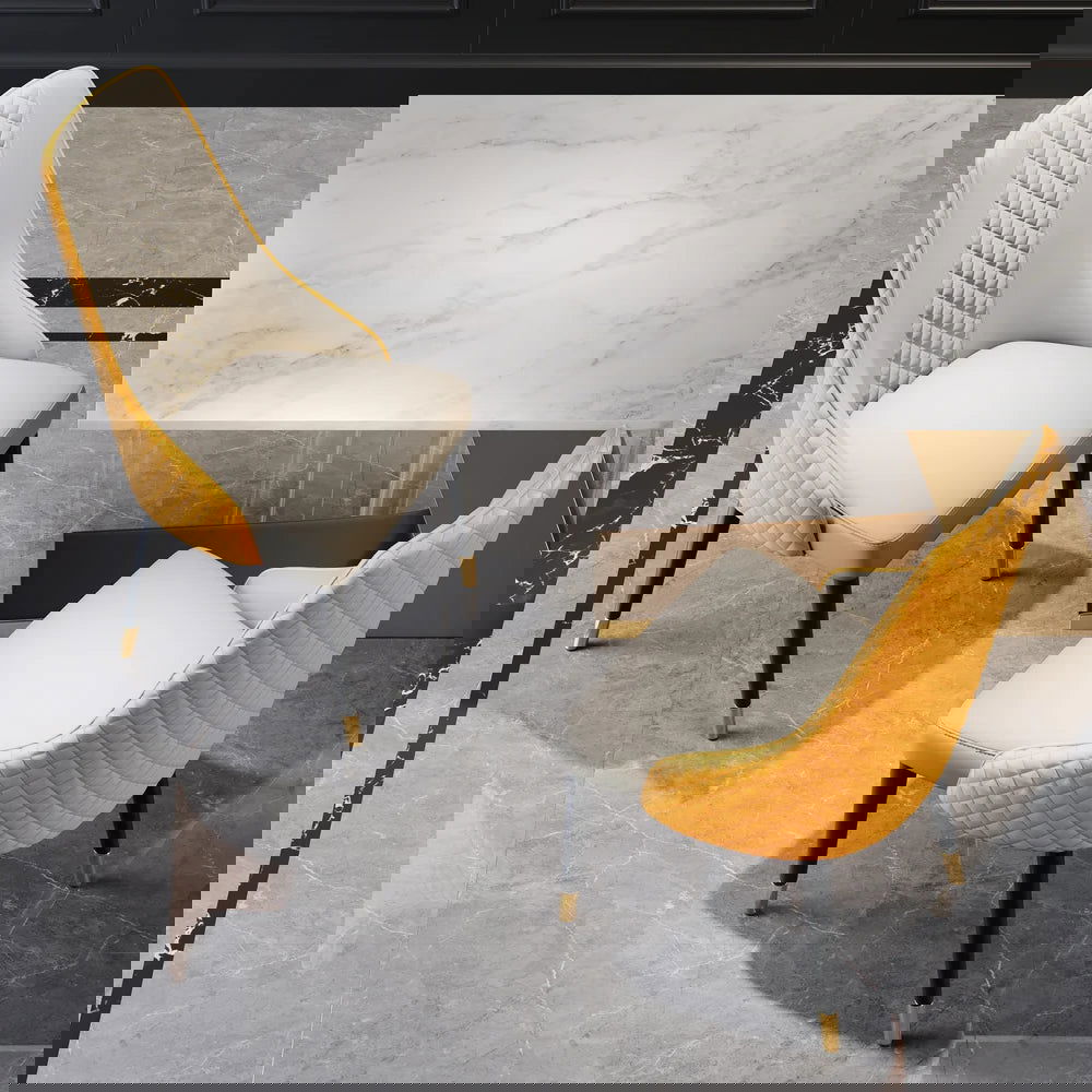 Diamic Set of 2 Orange & Beige Upholstered Faux Leather High Back Chair For Dining Table - 