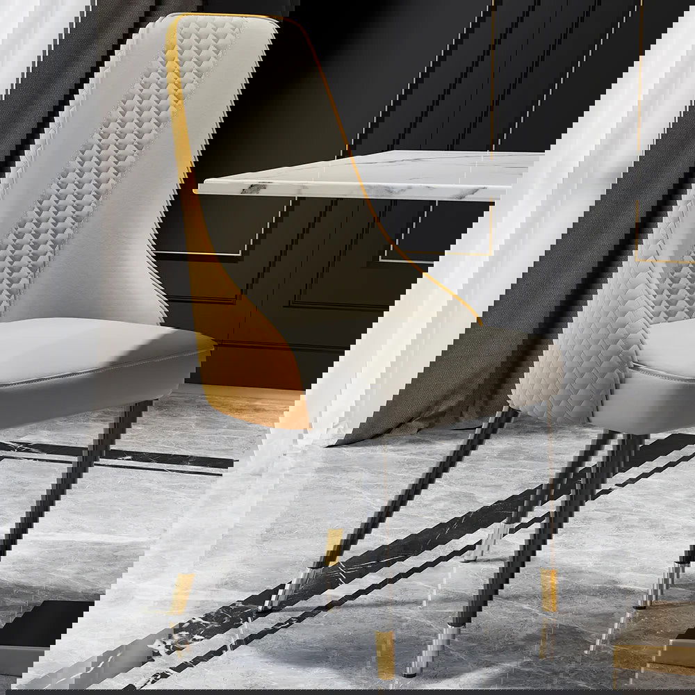 Diamic Set of 2 Orange & Beige Upholstered Faux Leather High Back Chair For Dining Table - 