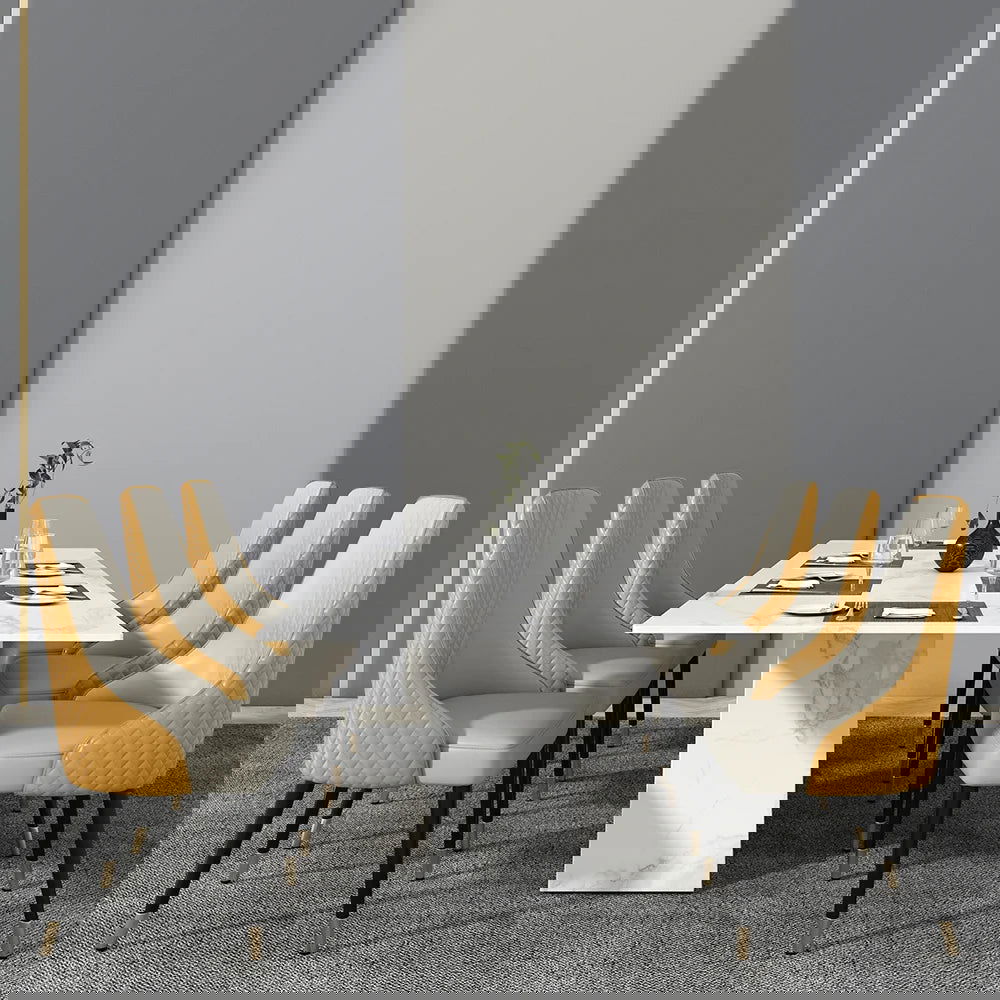 Diamic Set of 2 Orange & Beige Upholstered Faux Leather High Back Chair For Dining Table - 