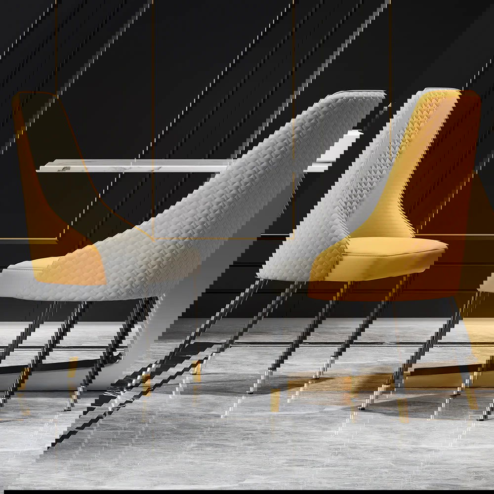 Diamic Set of 2 Orange & Beige Upholstered Faux Leather High Back Chair For Dining Table - 