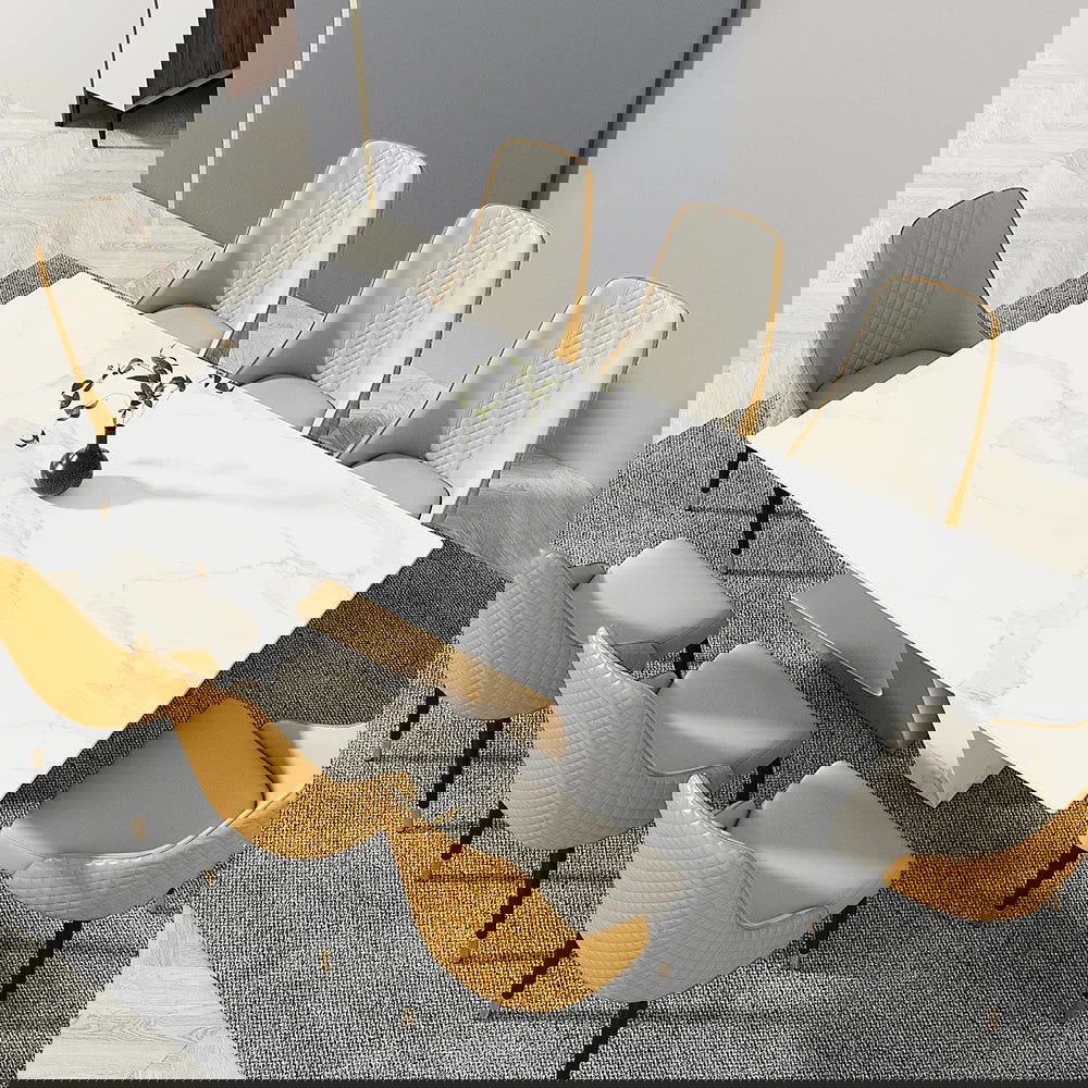 Diamic Set of 2 Orange & Beige Upholstered Faux Leather High Back Chair For Dining Table - 