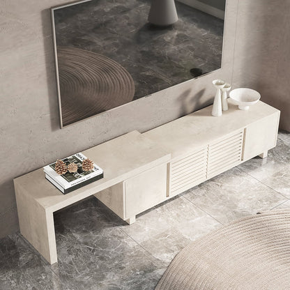 Distressed White Retracted & Extendable TV Stand with 4 Shelves Up to 2159mm - 