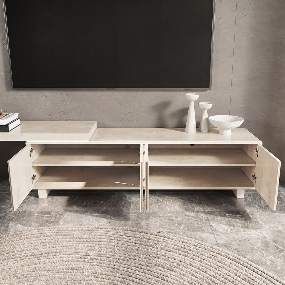 Distressed White Retracted & Extendable TV Stand with 4 Shelves Up to 2159mm - 