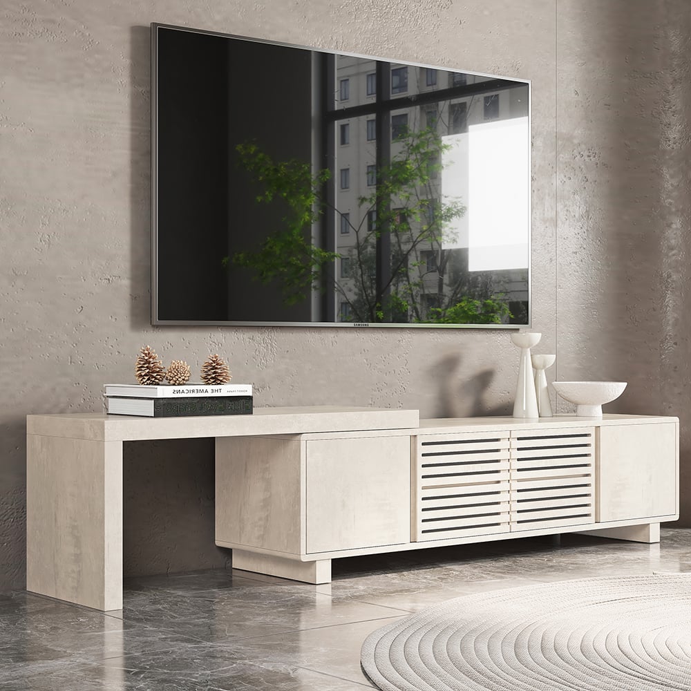 Distressed White Retracted & Extendable TV Stand with 4 Shelves Up to 2159mm - Homary