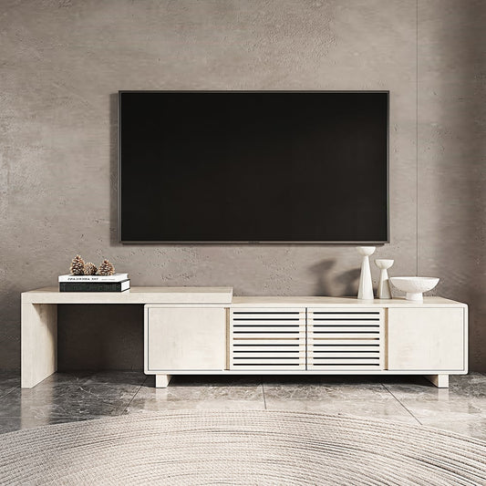 Distressed White Retracted & Extendable TV Stand with 4 Shelves Up to 2159mm - Homary
