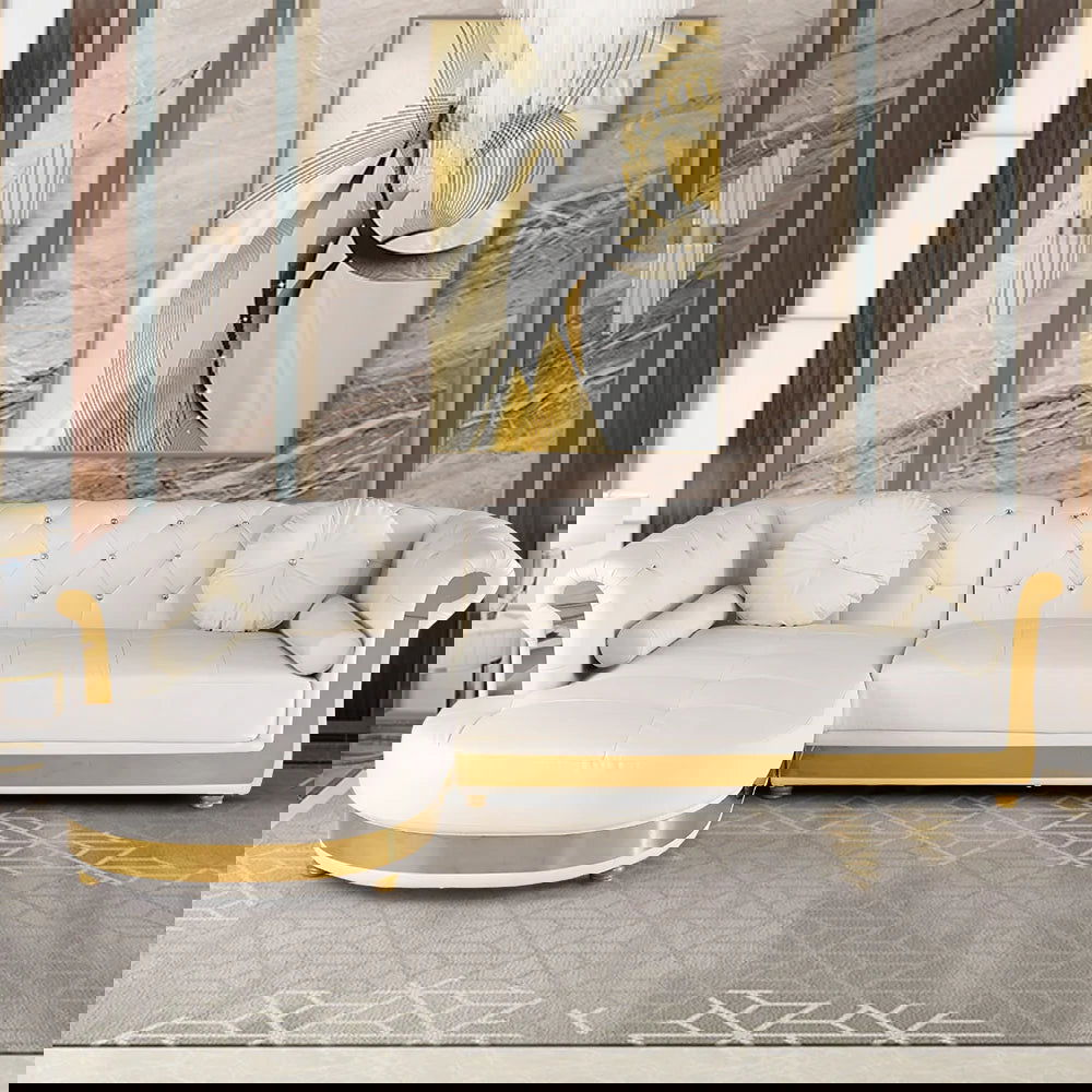 Dodiy Modern L-Shaped White Corner Sectional Sofa 5-Seater Leather with Chaise Pillows (Left Chaise ) - 