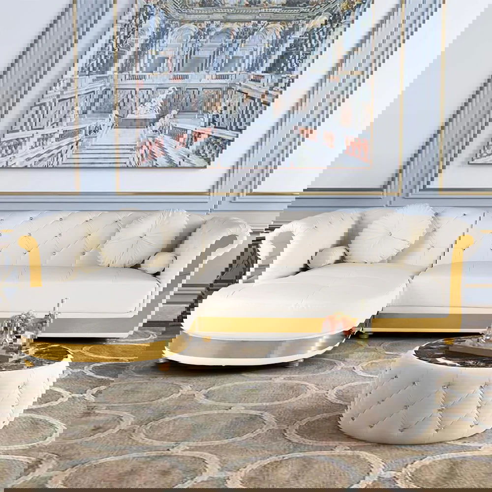 Dodiy Modern L-Shaped White Corner Sectional Sofa 5-Seater Leather with Chaise Pillows (Left Chaise ) - 