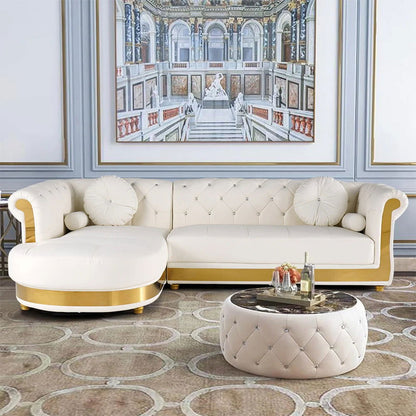 Dodiy Modern L-Shaped White Corner Sectional Sofa 5-Seater Leather with Chaise Pillows (Left Chaise ) - 