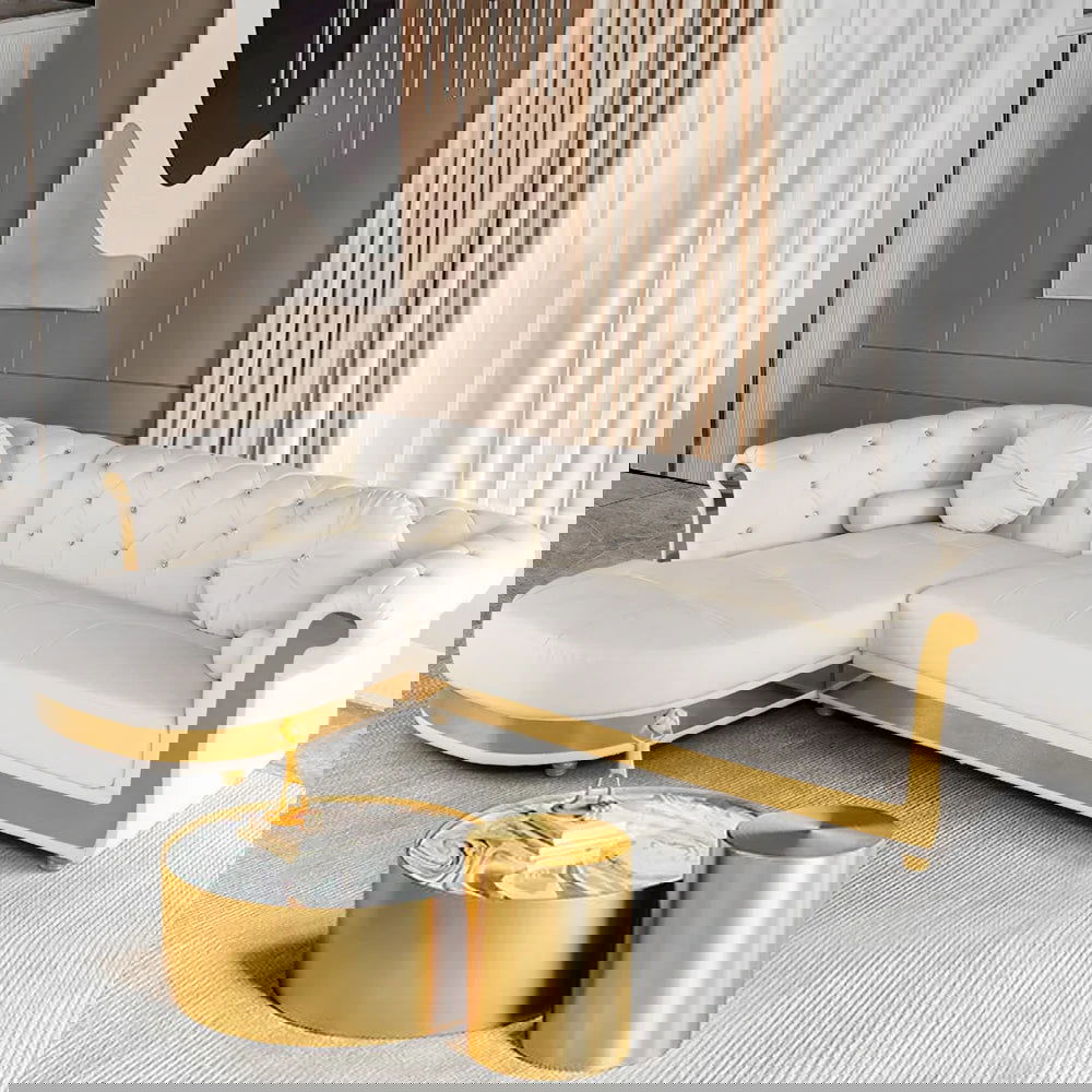 Dodiy Modern L-Shaped White Corner Sectional Sofa 5-Seater Leather with Chaise Pillows (Left Chaise ) - 