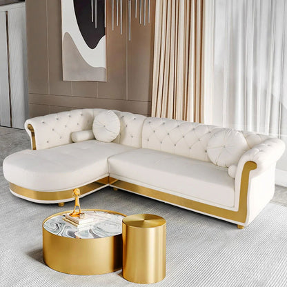 Dodiy Modern L-Shaped White Corner Sectional Sofa 5-Seater Leather with Chaise Pillows (Left Chaise ) - 