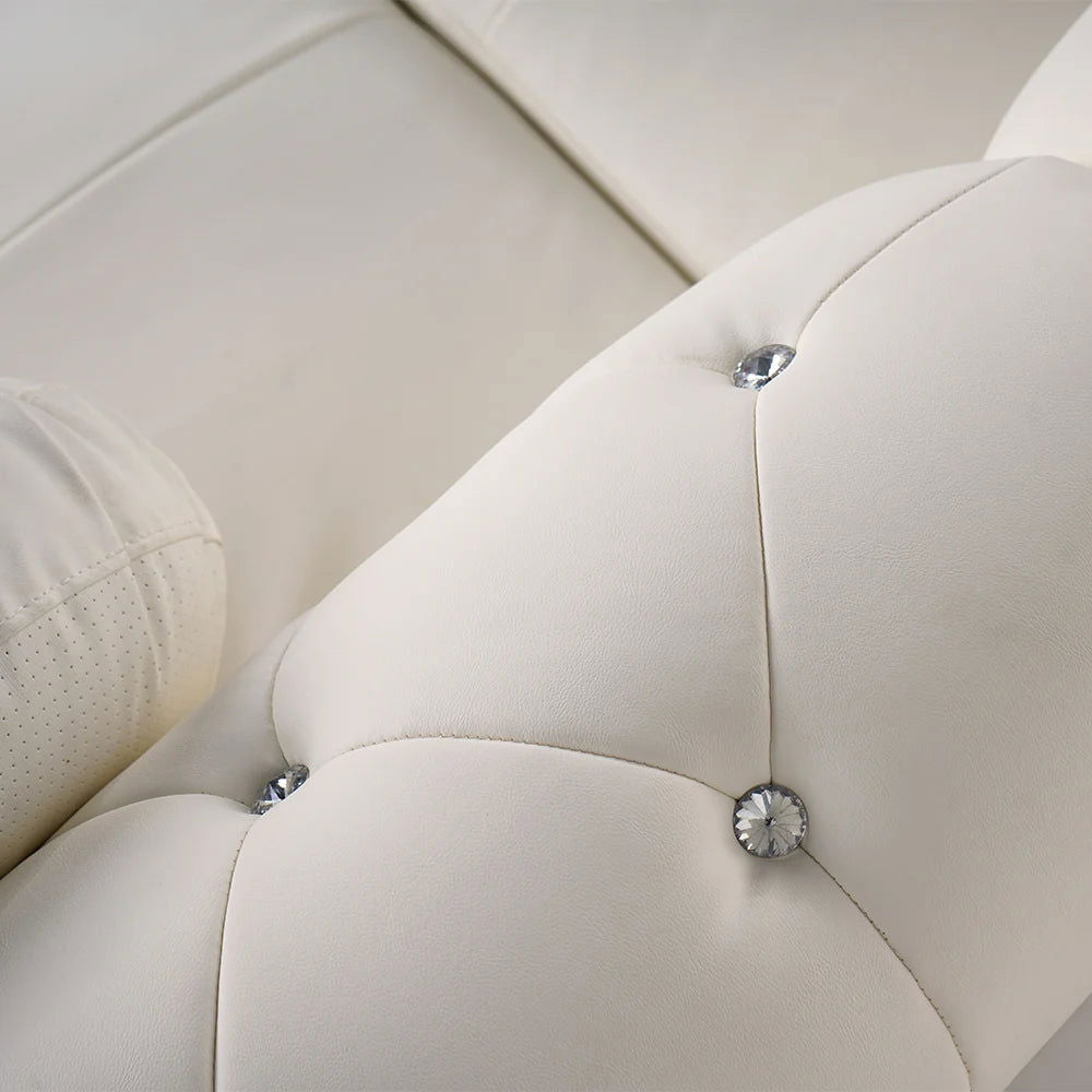 Dodiy Modern L-Shaped White Corner Sectional Sofa 5-Seater Leather with Chaise Pillows (Left Chaise ) - 