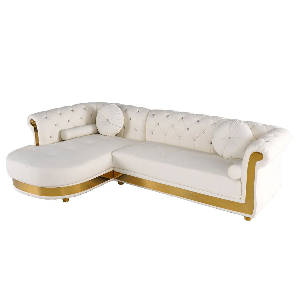 Dodiy Modern L-Shaped White Corner Sectional Sofa 5-Seater Leather with Chaise Pillows (Left Chaise ) - 