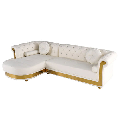 Dodiy Modern L-Shaped White Corner Sectional Sofa 5-Seater Leather with Chaise Pillows (Left Chaise ) - 