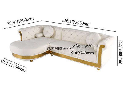 Dodiy Modern L-Shaped White Corner Sectional Sofa 5-Seater Leather with Chaise Pillows (Left Chaise ) - 