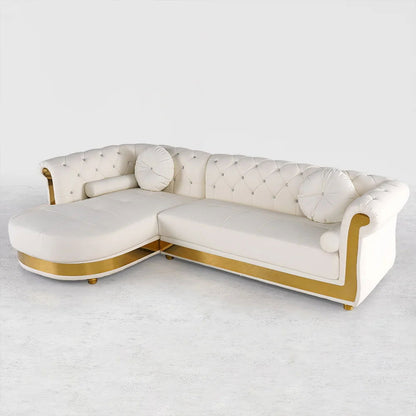 Dodiy Modern L-Shaped White Corner Sectional Sofa 5-Seater Leather with Chaise Pillows (Left Chaise ) - 